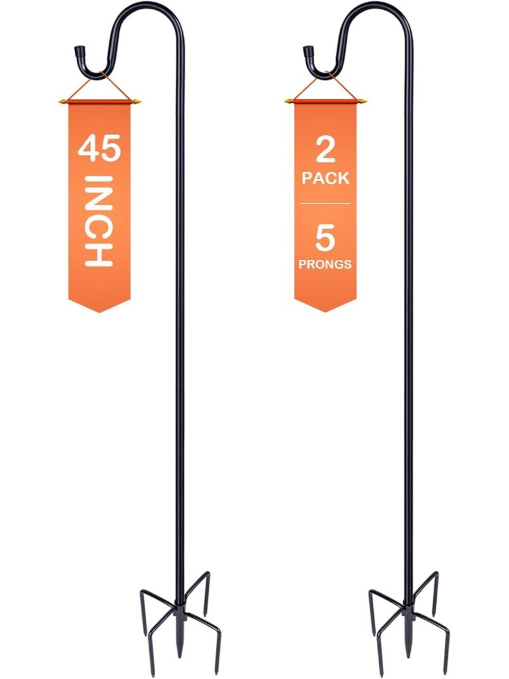 Bird Feeder Pole, 45 INCH Heavy Duty Shepherds Hooks for Outdoor with 5 Prong Ba